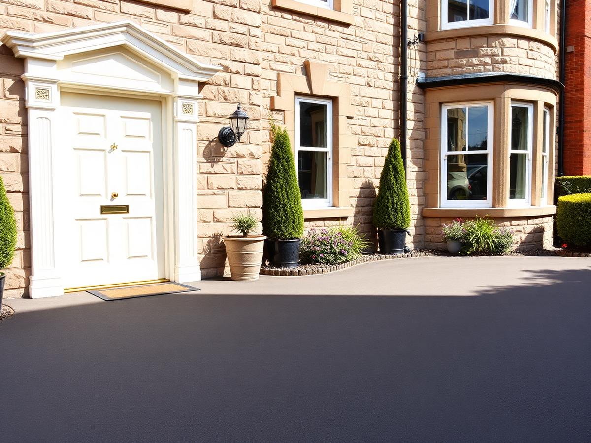 Glasgow home with clean driveway and painted front door