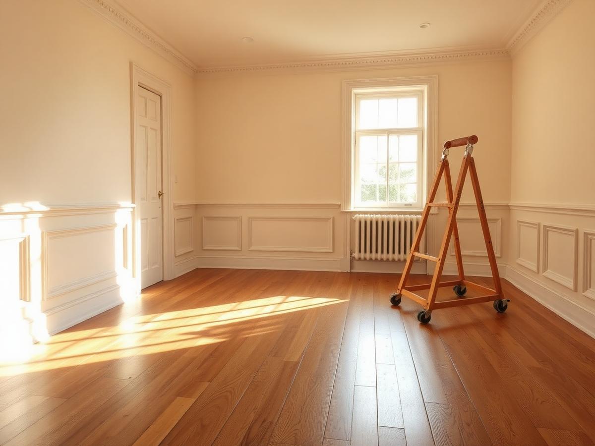 Polished wooden floor in a freshly painted room
